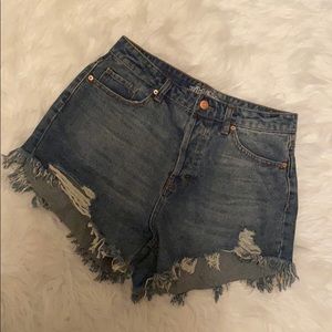 High waisted distressed shorts